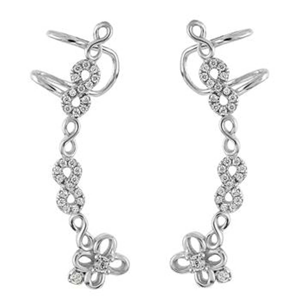 Sterling Silver Fancy Infinity Sign Ear Cuff Earrings with Earring Length of 38.1MM