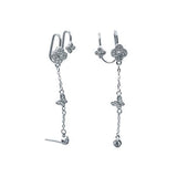 Sterling Silver Fancy Clear Cz Butterfly and Flower Ear Cuff Earrings with Earring Length of 41.28MM