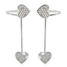 Load image into Gallery viewer, Sterling Silver Clear Cz 2 Hearts Ear Cuff Earrings with Earring Length of 25.4MM