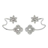Sterling Silver Clear Cz Flower Ear Cuff Earrings with Earring Length of 12.7MM