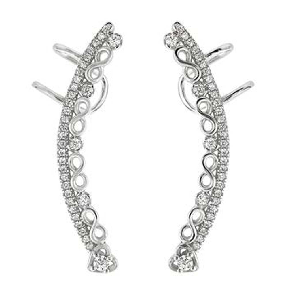 Sterling Silver Stylish Clear Cz Infinity Sign Ear Cuff Earrings with Earring Length of 38.1MM