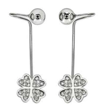 Load image into Gallery viewer, Sterling Silver Clear Cz Clover Leaf Ear Cuff Earrings with Earring Length of 25.4MM