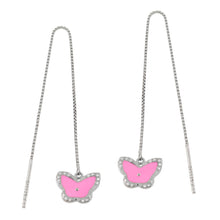 Load image into Gallery viewer, Sterling Silver Butterfly Pink Enamel With CZ Threader Earrings
