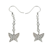 Sterling Silver Butterfly Dangle Shaped Earrings With Clear CZ