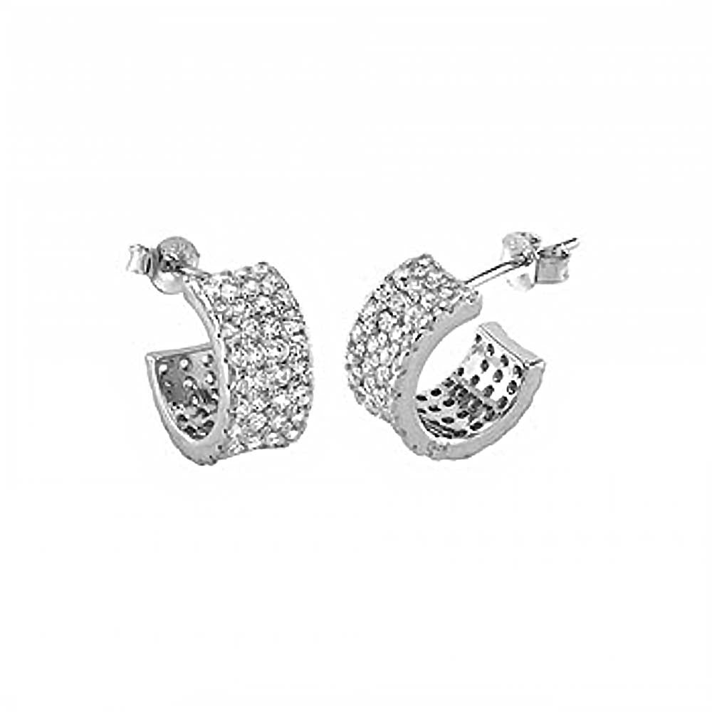 Sterling Silver 4 Line Cubic Zirconia C Shape Earrings