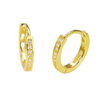 Load image into Gallery viewer, Sterling Silver Gold Plated One Line CZ Huggie Hoop Earrings