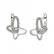 Load image into Gallery viewer, Sterling Silver English Lock Butterfly Shaped Earrings With Clear CZ