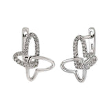 Sterling Silver English Lock Butterfly Shaped Earrings With Clear CZ