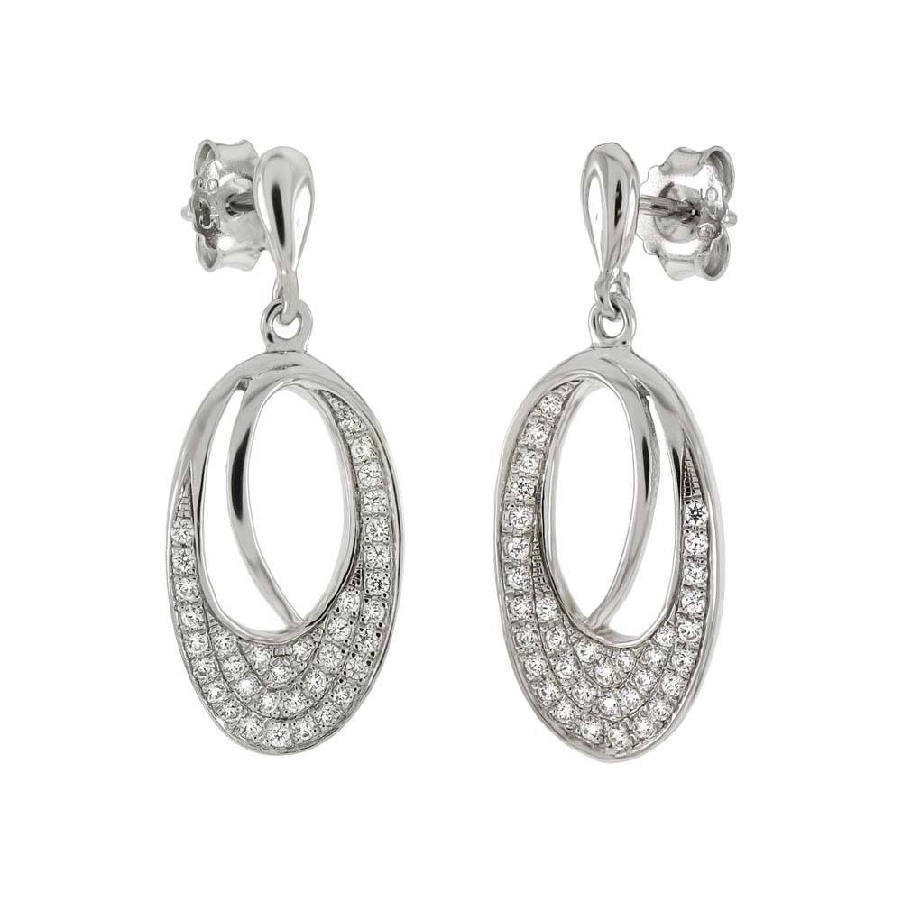 Sterling Silver Pave CZ Dangle Earrings