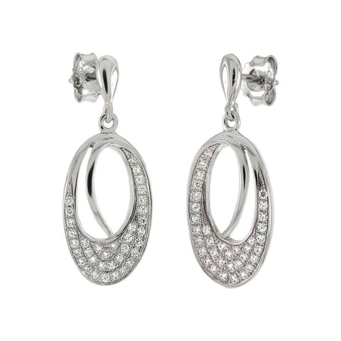 Sterling Silver Pave CZ Dangle Earrings
