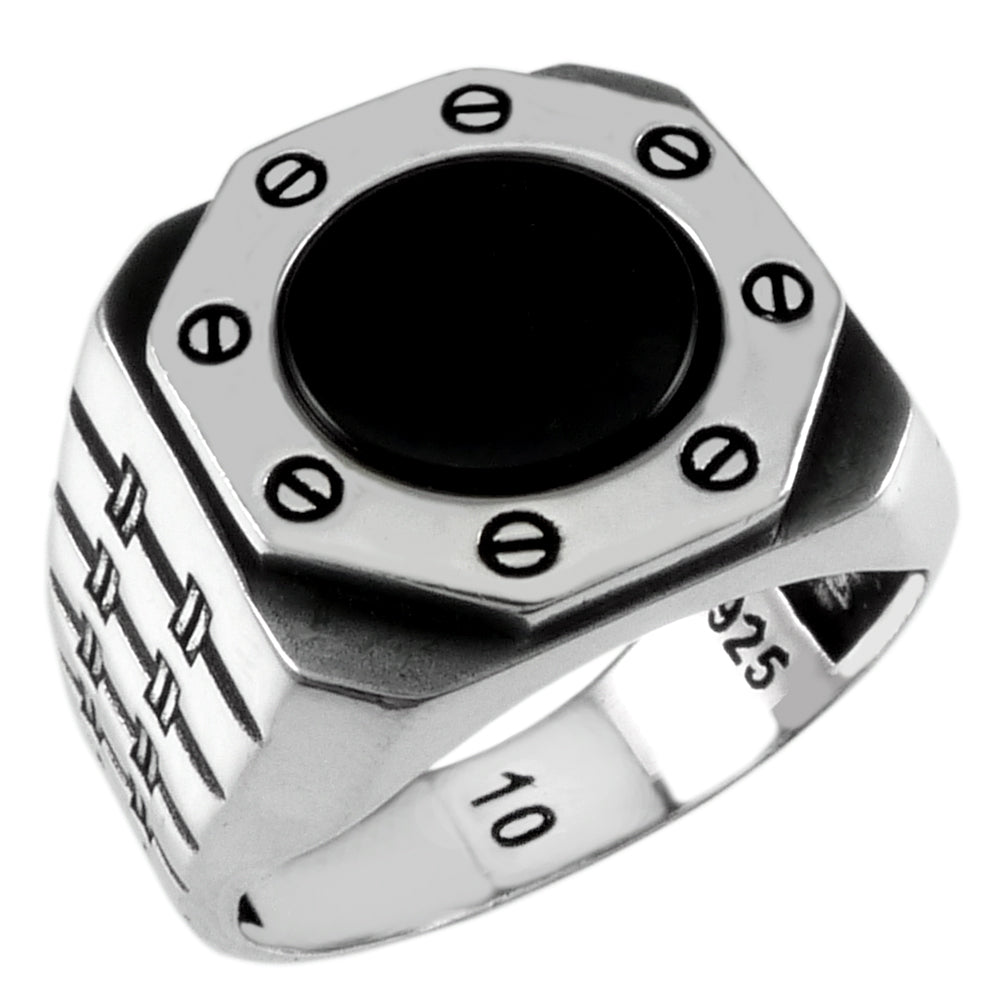 Sterling Silver Black Onyx Ring Width-16mm