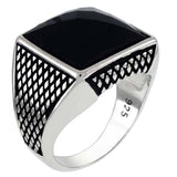 Streling Silver Square Cushion Faceted Black Onyx RingAnd Width 15.6 mm