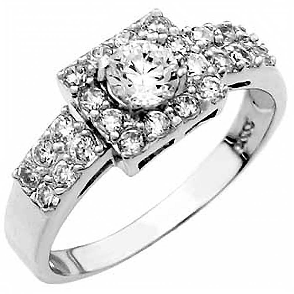 Sterling Silver Square Ring with Embedded White Cz and 5MM Round Cz in the CenterAnd Ring Width of 9MM