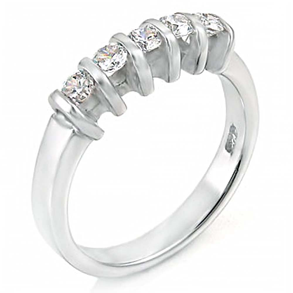 Sterling Silver Stylish Engagement Ring with Five Clear Cz