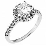 Sterling Silver Fancy Pave Cz Open round Ring with 7MM Clear Round Cz in the CenterAnd Ring Width 11MM