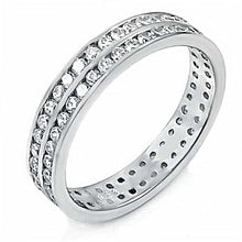 Load image into Gallery viewer, Sterling Silver Stylish Eternity Ring with Double Lines Round CzAnd Ring Width of 4MM