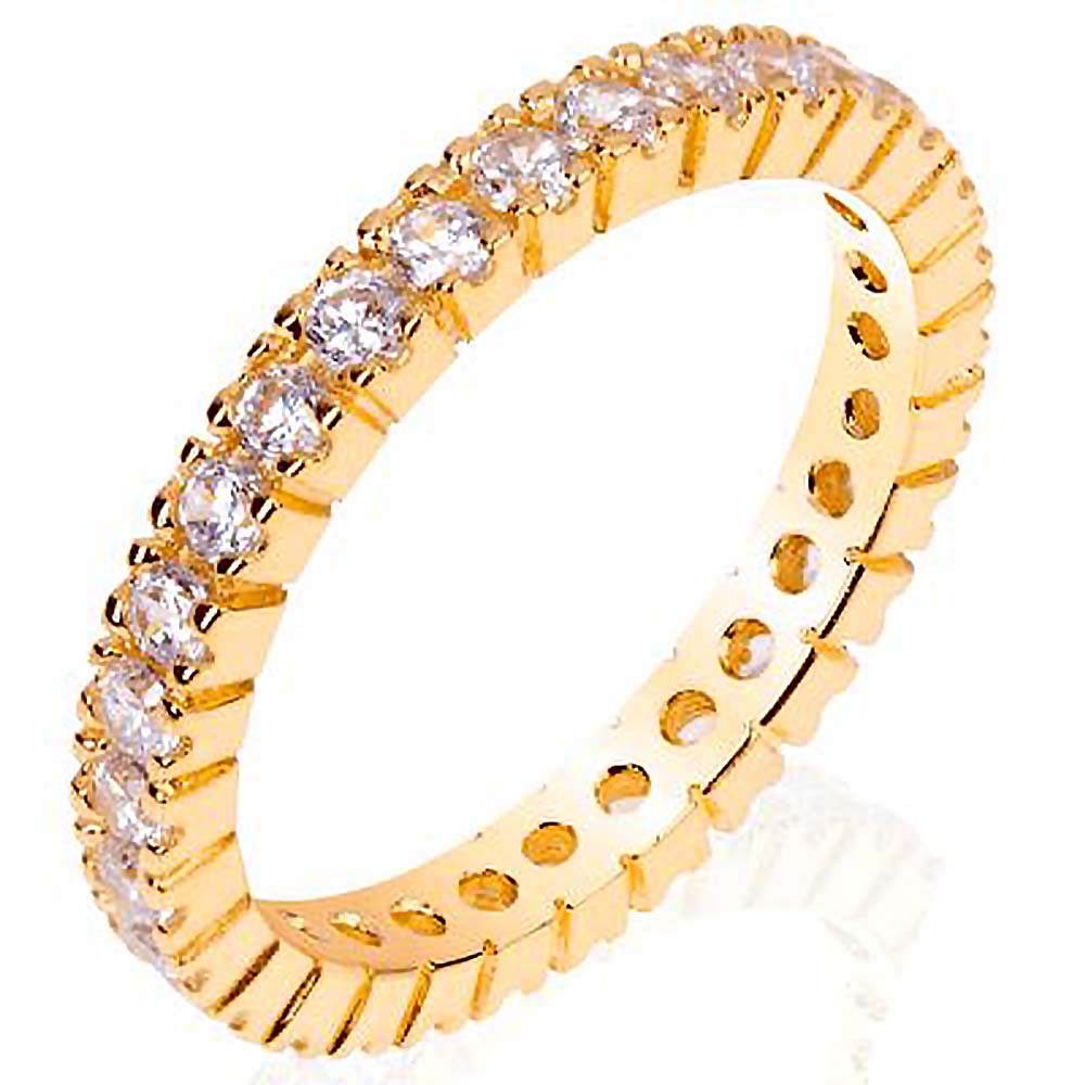 Sterling Silver Gold Plated Eternity Ring with Round CzAnd Ring Width of 3MM