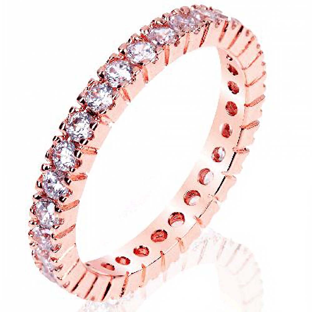 Sterling Silver Eternity Rose Gold Ring with Round CzAnd Ring Width of 3MM
