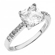 Load image into Gallery viewer, Sterling Silver Fancy Ladies ring with Clear Princess Cut and Round Cut CzAnd Ring Width of 7MM