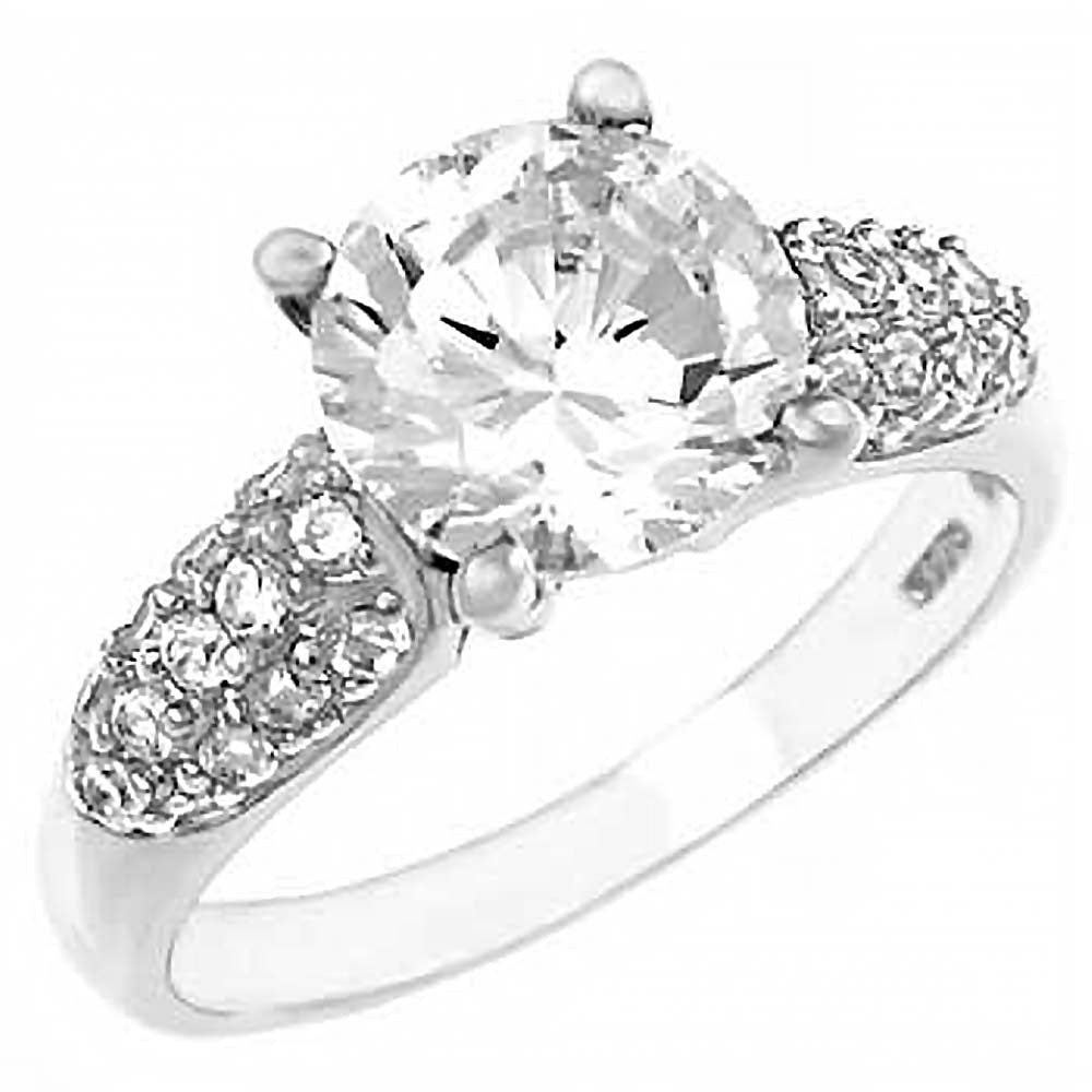 Sterling Silver Fancy Engagement Ring with an 8MM Prong Set CzAnd Ring Width 8MM
