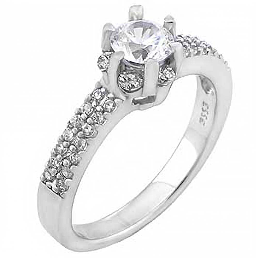 Sterling Silver Fancy Ring with Embedded White Cz and a 6MM Cz in the CenterAnd Ring Width of 6MM