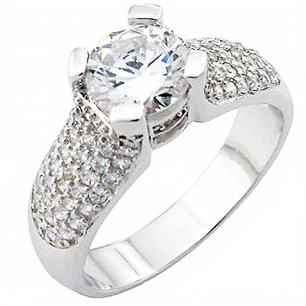 Sterling Silver Micro Pave Cz Ring with 7MM Round Cz in the CenterAnd Ring Width of 8MM