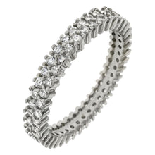 Load image into Gallery viewer, Sterling Silver 925 Two line Round CZ Eternity Band Ring