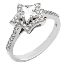 Load image into Gallery viewer, Sterling Silver Star Shpe Halo CZ Engagement Ring Width-11.8mm, Height-10.4mm