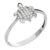 Sterling Silver Micro Pave CZ Turtle Ring Width-8.5mm, Height-10.1mm