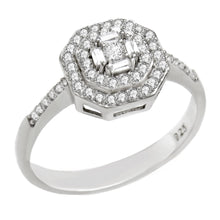 Load image into Gallery viewer, Sterling Silver Octagon Cubic Zirconia Halo Engagement Ring Width-1.5mm, Diameter-10mm