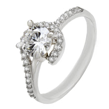 Load image into Gallery viewer, Sterling Silver Round CZ Halo Engagement Ring Width-7.5mm, Height-8.5mm