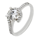 Sterling Silver Round CZ Halo Engagement Ring Width-7.5mm, Height-8.5mm