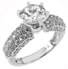 Load image into Gallery viewer, Sterling Silver Solitaire Round CZ Vintage Engagement Ring Width-6.7mm