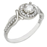 Sterling Silver Round Cut CZ Halo Engagement Ring Width-8.4mm
