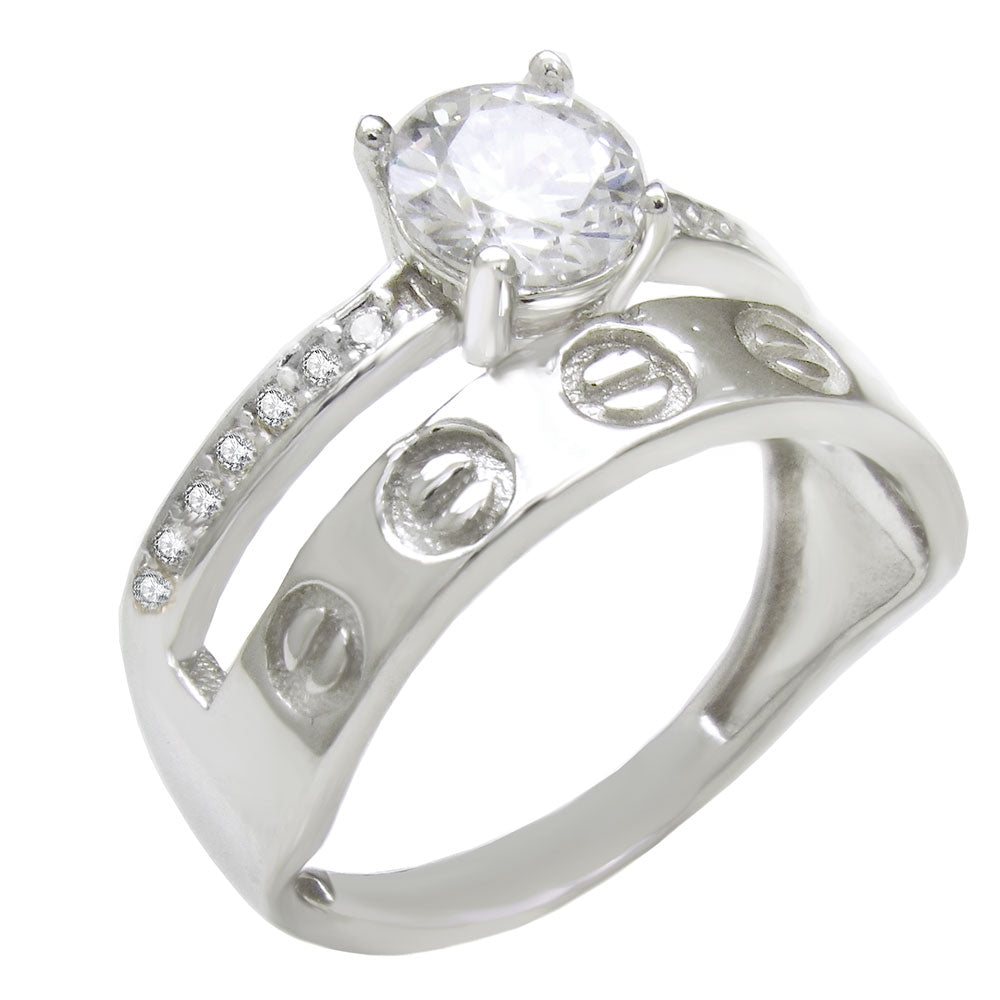 Sterling Silver Round Cut Solitaire With Band Wedding Ring Width-8.4mm