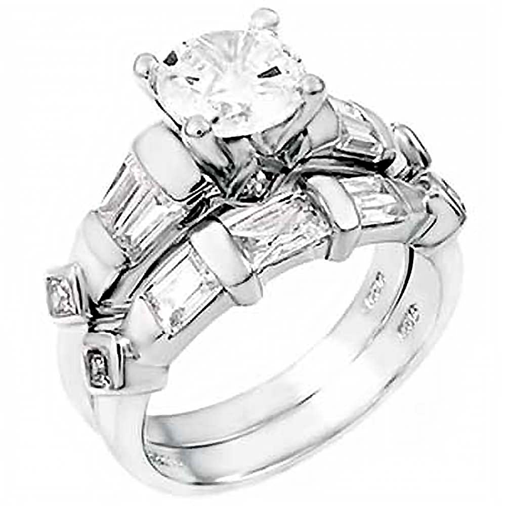Sterling Silver Baguette Cz Wedding Ring Set with 8MM Prong Set CzAnd Ring Width of 8MM