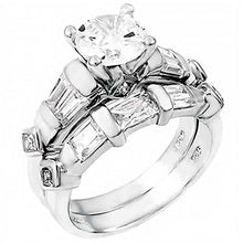 Load image into Gallery viewer, Sterling Silver Baguette Cz Wedding Ring Set with 8MM Prong Set CzAnd Ring Width of 8MM
