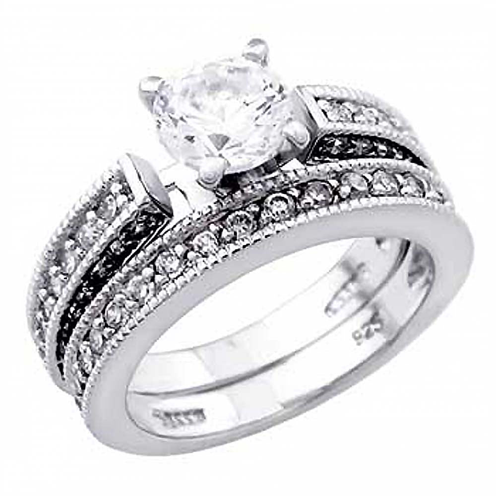 Sterling Silver Wedding Ring Set with 6MM Prong Set CzAnd Ring Width of 6MM