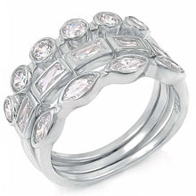 Load image into Gallery viewer, Sterling Silver Bezel Set Marquise-Baguette Ring Set with Ring Width of 10MM