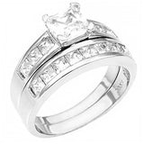 Sterling Silver Princess Cut Cz Wedding Ring Set with a 6MMx6MM Princess Cut Cz in the CenterAnd Ring Width of 6MM