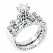 Load image into Gallery viewer, Sterling Silver Baguette and Round Cz Ring Set with a 6MM Prong Set Round Cz in the CenterAnd Ring Width of 9MM