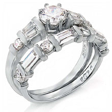 Load image into Gallery viewer, Sterling Silver Round-Baguette-Trapezium Ring Set with a Prong Set Cz in the CenterAnd Ring Width of 9MM