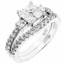 Load image into Gallery viewer, Sterling Silver Round Wedding Ring Set with Princess Cut Cz in the CenterAnd Ring Width of 10MM