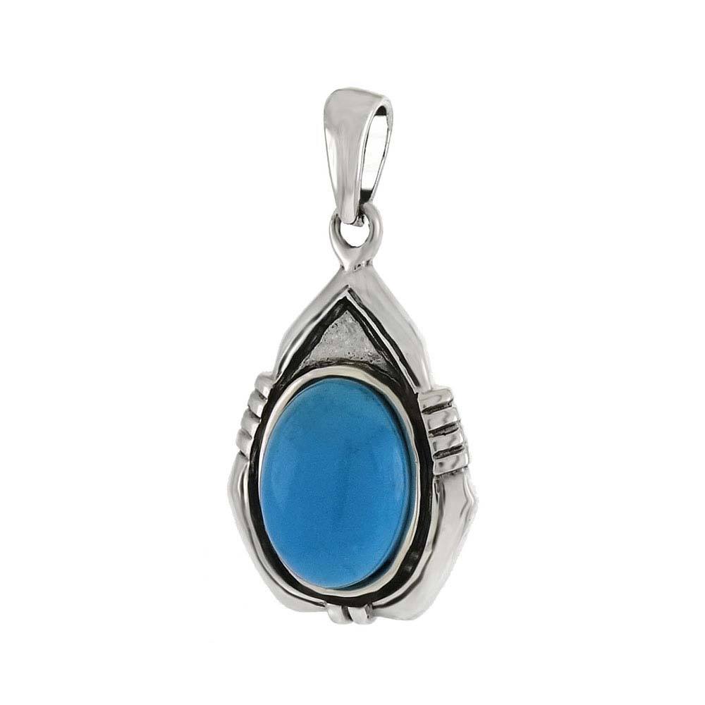 Sterling Silver Simulated Oval Blue Turquoise Oxidized Pendant