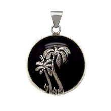 Load image into Gallery viewer, Sterling Silver Palm Tree and Black Onyx Stone Pendant with Pendant Dimension of 30MMx41.91MM and Pendant Diameter of 30MM