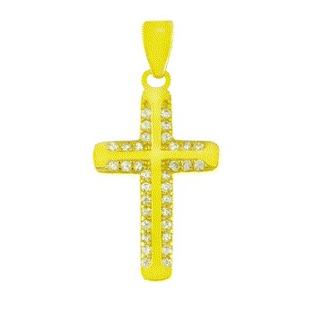 Sterling Silver Gold Plated CZ Bordered Cross Pendant