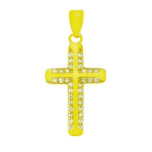 Load image into Gallery viewer, Sterling Silver Gold Plated CZ Bordered Cross Pendant