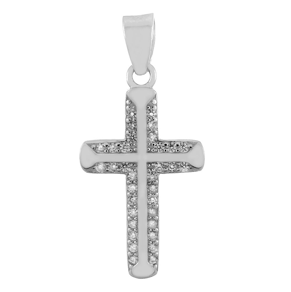 Sterling Silver Micro Pave CZ Cross Pendant-12mm Width