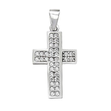 Load image into Gallery viewer, Sterling Silver Pave CZ Cross Pendant Width-13mm, Height-1inch