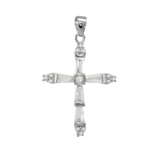 Load image into Gallery viewer, Sterling Silver Cross Trapezoid CZ Pendant Width-22mm, Height-1.5inch